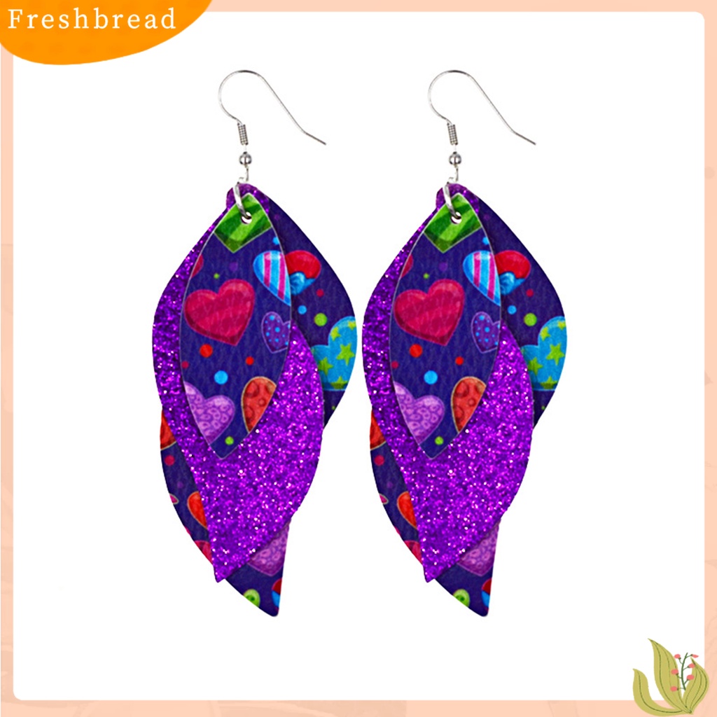 &lt; Freshbread &gt; S-Shaped Leather Earrings Sequin Sparkling Earrings Perhiasan Aksesori Hadiah