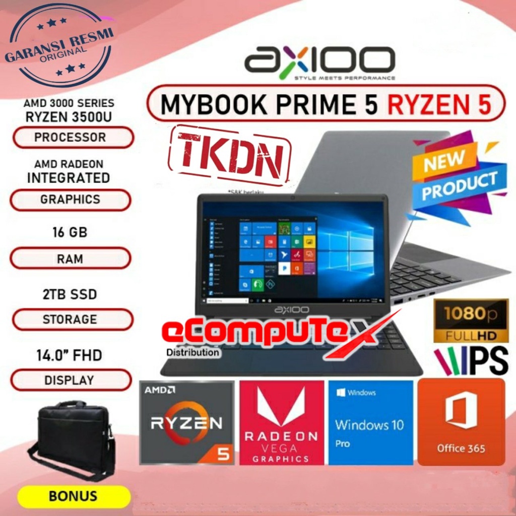 LAPTOP AXIOO MYBOOK PRIME 5 (16S19-3) AMD RYZEN 5 3500U 16GB 2TB SSD 14.0&quot;FHD IPS W10PRO TKDN RESMI