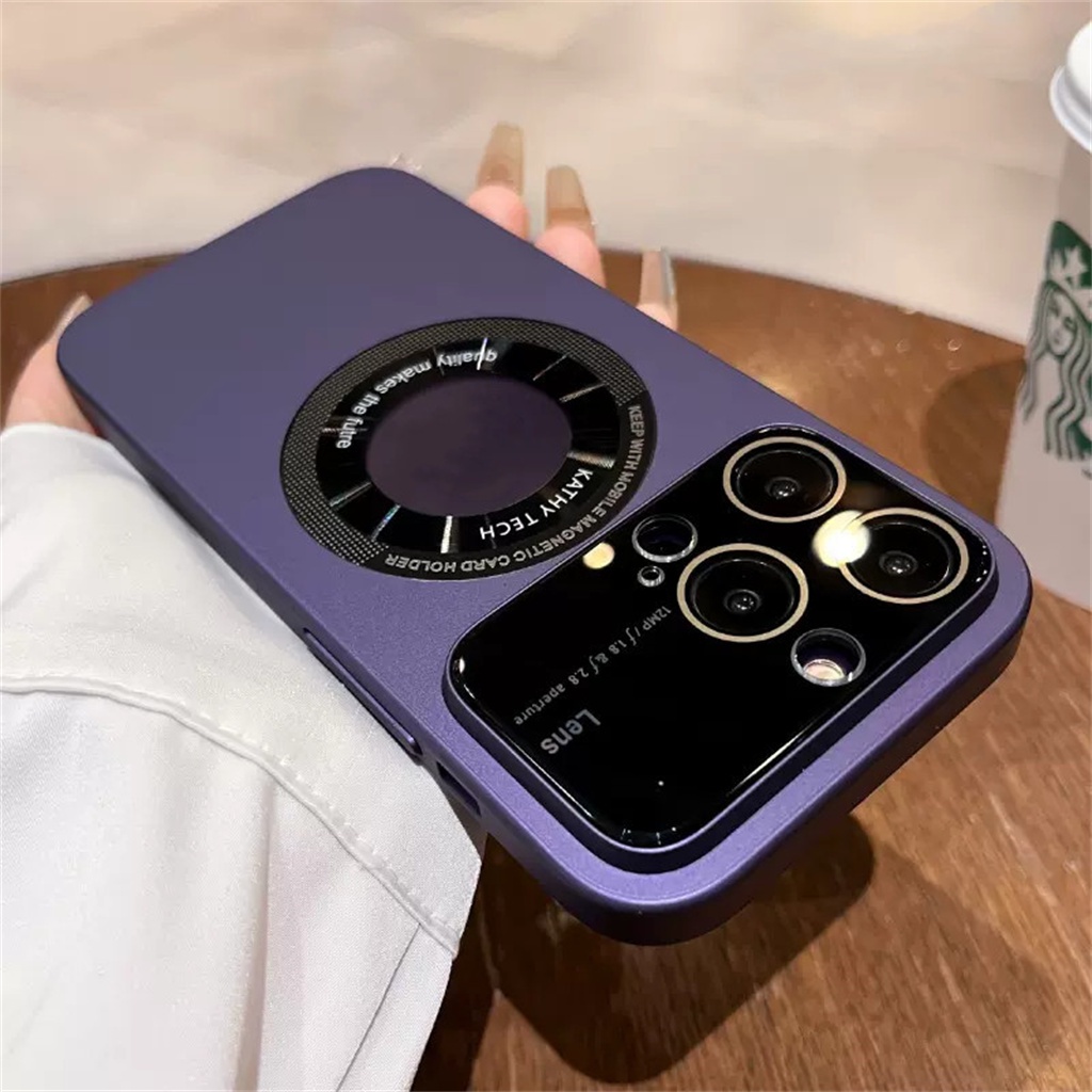 IPHONE Casing Lensa Perlindungan Kamera Mewah Iphone14 pro max Case14 plus Iphone13 12 pro max case metal magnetic ring skin feel shockproof protection PC hard back cover