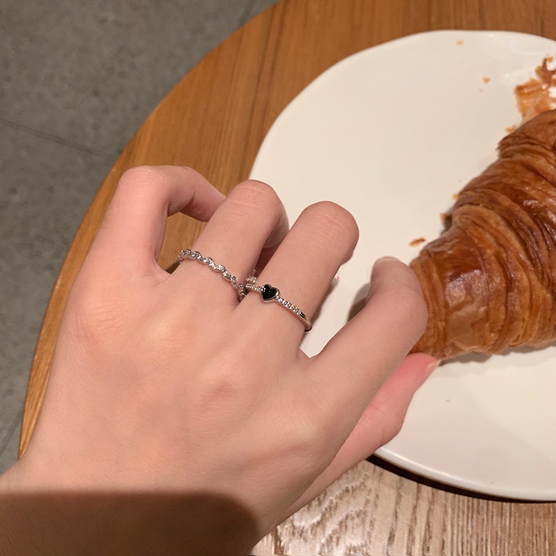 Drip Glaze Cinta Kecil Vermiculite Cincin Dua Potong Perempuan Sederhana Kepribadian Niche Cincin Angin Dingin