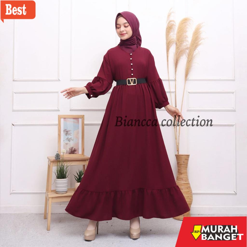 GAMIS SIZE BESAR TERBARU- DELIA GAMIS CRINKLE DRESS GAMIS  KANCING MUTIARA GAMIS JUMBO FREE BELT ALL