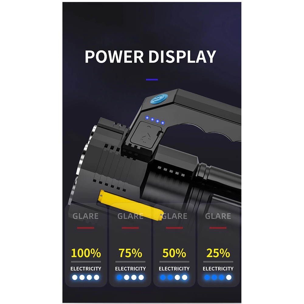 Senter LED 606 Cas Super Terang Jarak Jauh + COB 4 Mode Emergency USB Recharge Anti Air Wajib Punya