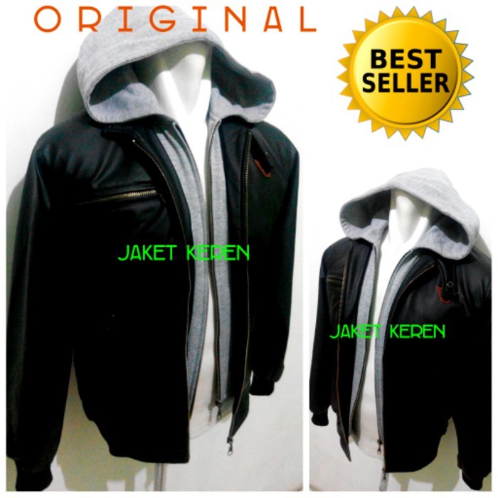 Jaket pria kulit pu leather galang HOODIE kulit ggs BISA COD