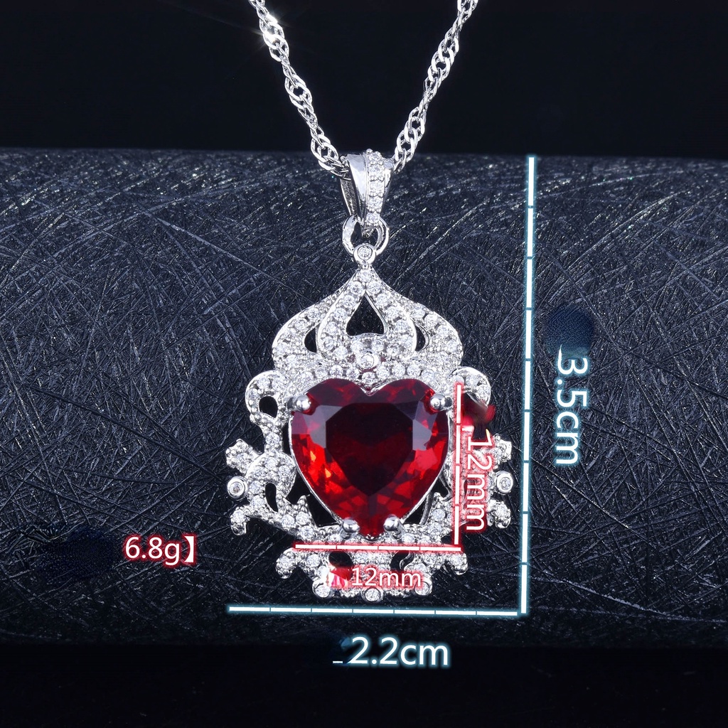 Goldkingdom Aksesoris Perhiasan Fashion Ready Stock Berbentuk Cinta Ruby Ruby Liontin Kalung Perempuan Ruby Fashion Perhiasan Warna-Warni.
