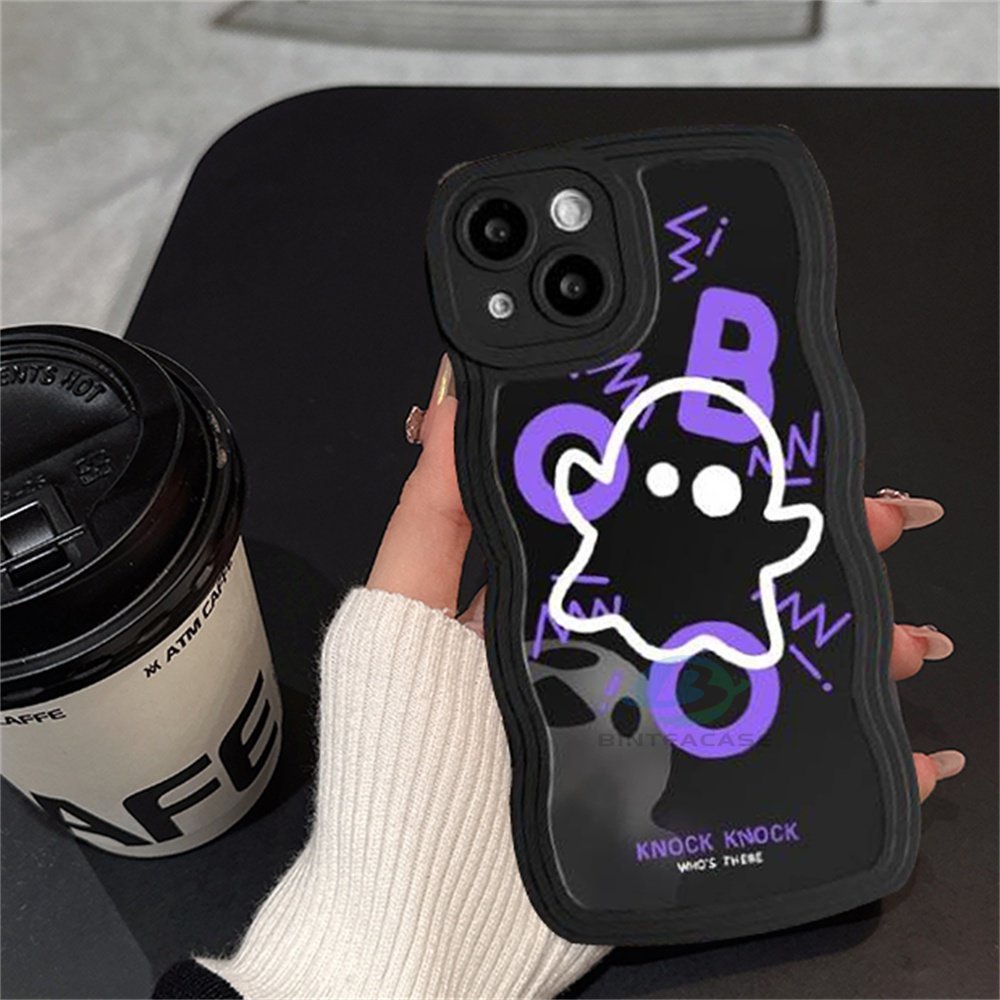 IPHONE Casing Untuk Iphone14 14 Pro MAX IPhone13 Pro MAX 11PRO 11PRO Max12 12Pro MAX XR XS Max6 6S 7 8 Plus SE 2020 Kartun Lucu Hantu Tepi Melengkung TPU Casing Handphone Binteacase