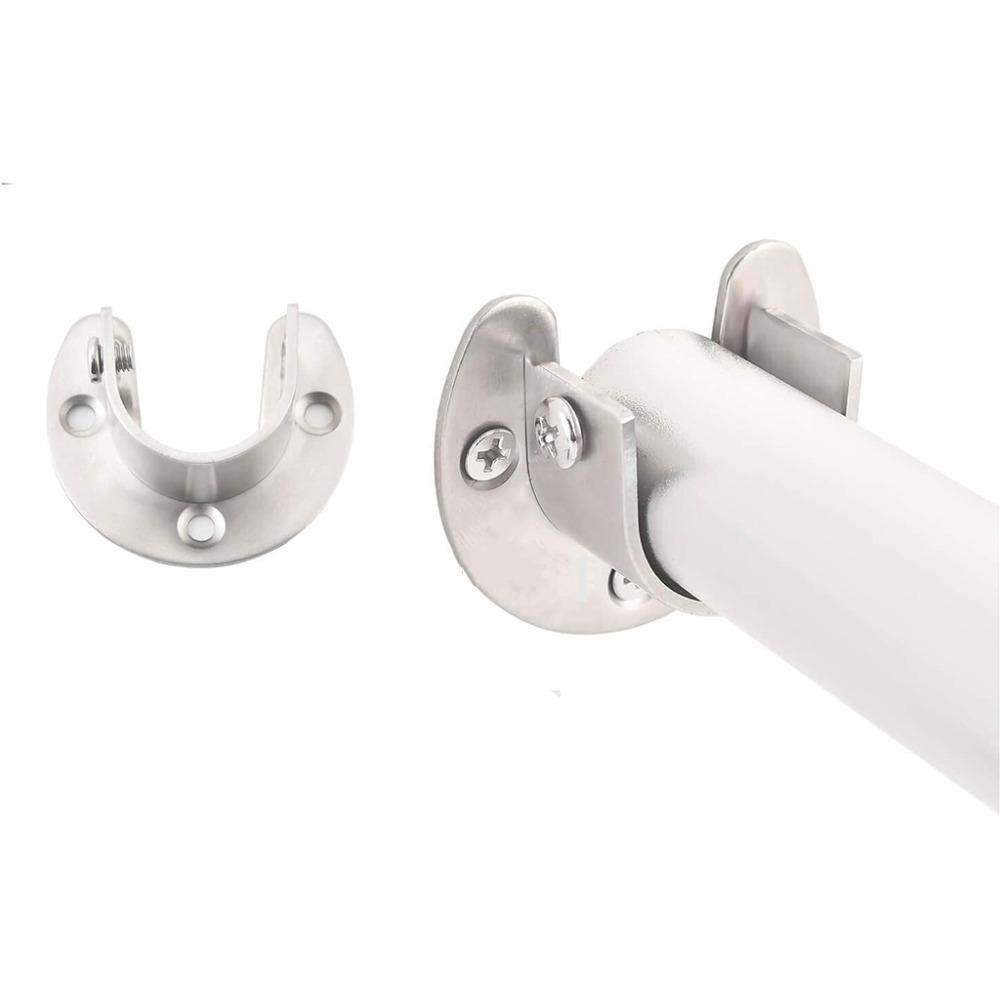 [Elegan] Batang Holder Silver Tahan Lama Heavy Duty Wardrobe Bracket U-Shaped Flange Rod Holder