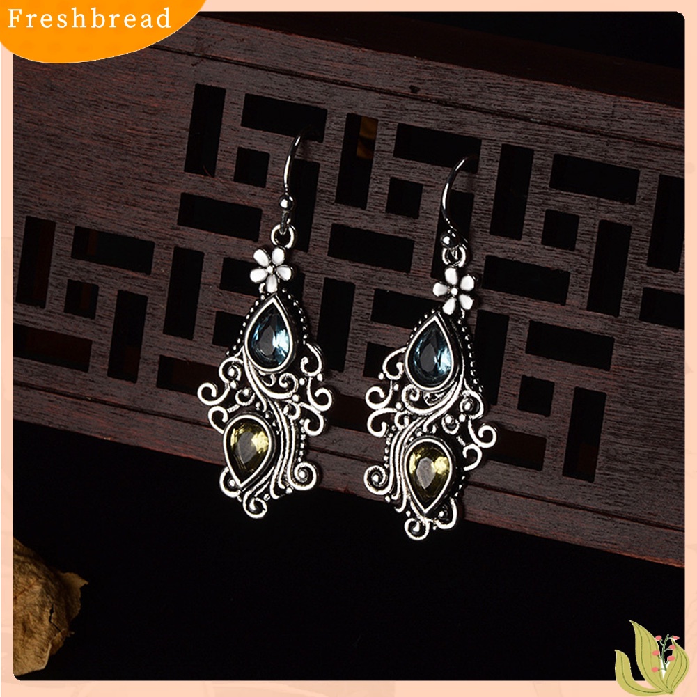 {In Stock} Vintage Wanita Tetesan Air Berlian Imitasi Bunga Menjuntai Kait Anting Perhiasan Hadiah