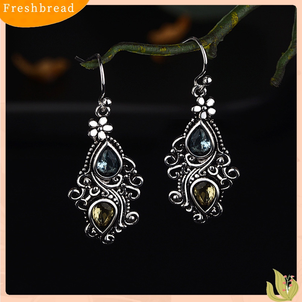 {In Stock} Vintage Wanita Tetesan Air Berlian Imitasi Bunga Menjuntai Kait Anting Perhiasan Hadiah