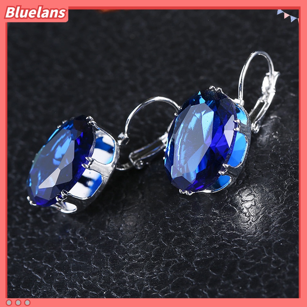 {In Stock} Elegan Wanita Oval Batu Permata Imitasi Hias Menjuntai Leverback Earrings Perhiasan Hadiah