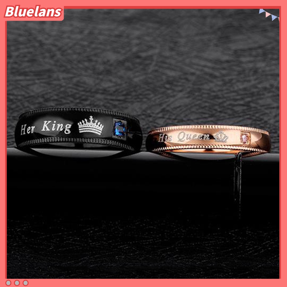 {In Stock} Fashion Baja Titanium Berlian Imitasi Her King His Queen Pasangan Jari Rings Perhiasan