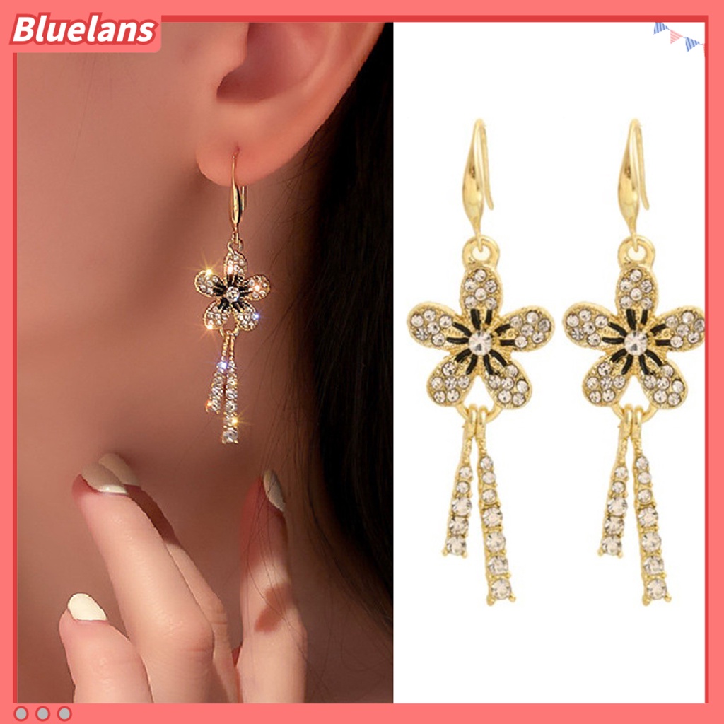 {In Stock} 1pasang Wanita Drop Anting Bentuk Bunga Berlian Imitasi Mengkilap Hias Rumbai Pernikahan Kait Anting Hadiah Ulang Tahun