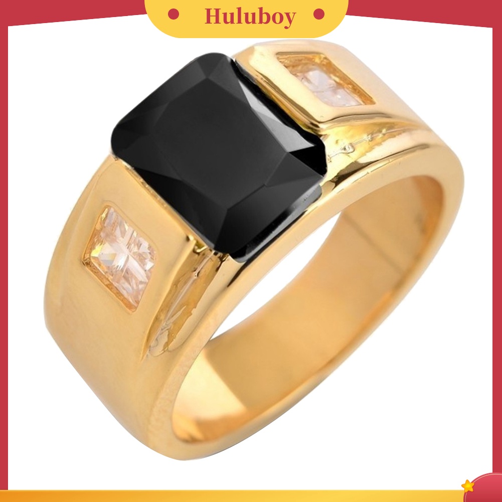 {Ready Stock} Pesta Pernikahan Pria Persegi Berlian Imitasi Bertatahkan Lebar Band Jari Cincin Perhiasan Hadiah