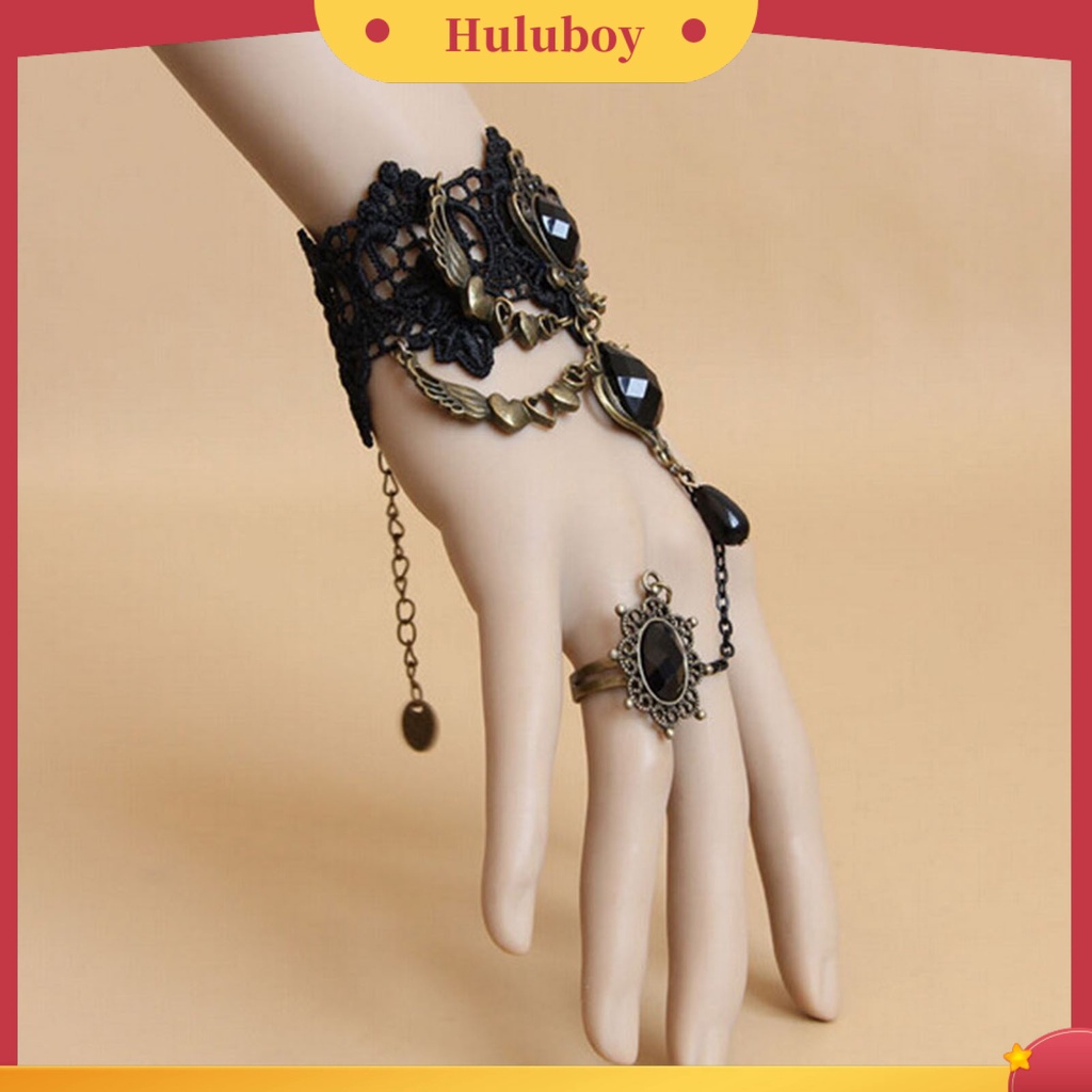 Kalung Gelang Cincin Bahan Lace Warna Hitam Gaya Gothic Punk Untuk Wanita