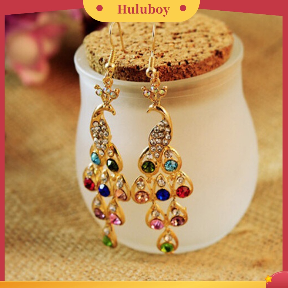 {Ready Stock} Wanita Bohemian Retro Peacock Eardrop Pendant Berlian Imitasi Besar Menjuntai Drop Earrings