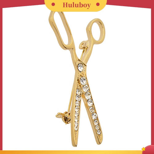 {Ready Stock} Indah Buatan Tangan Berlian Imitasi Gunting Berlapis Emas Bros Pin Perhiasan Hadiah Xmas Terbaik
