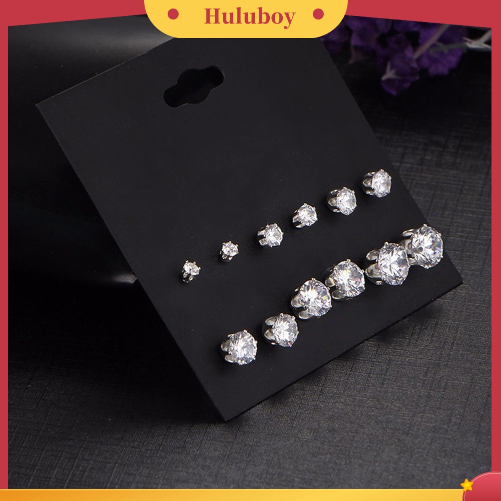 {Ready Stock} 6pasang Perhiasan Wanita Bulat Cubic Zirconia CZ Crown Ear Stud Earrings Hadiah Natal