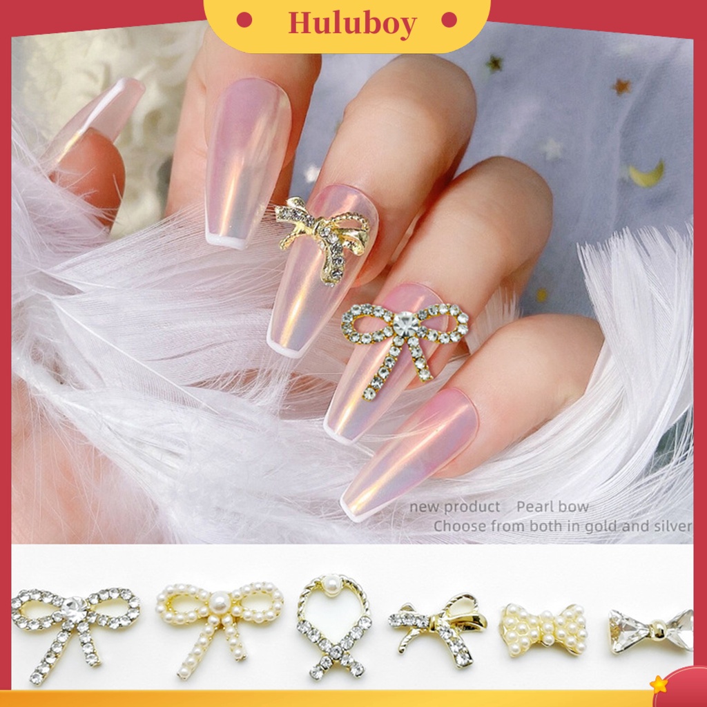 {In Stock} 10Pcs Nail Art Jewelries 3D Bentuk Busur Berlian Imitasi Berkilau Mutiara Imitasi Nail Charms Dekorasi Untuk Salon Kuku