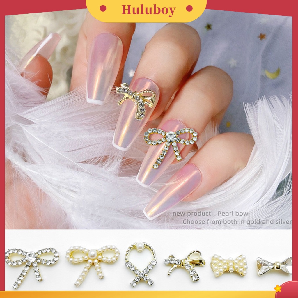 {In Stock} 10Pcs Nail Art Jewelries 3D Bentuk Busur Berlian Imitasi Berkilau Mutiara Imitasi Nail Charms Dekorasi Untuk Salon Kuku