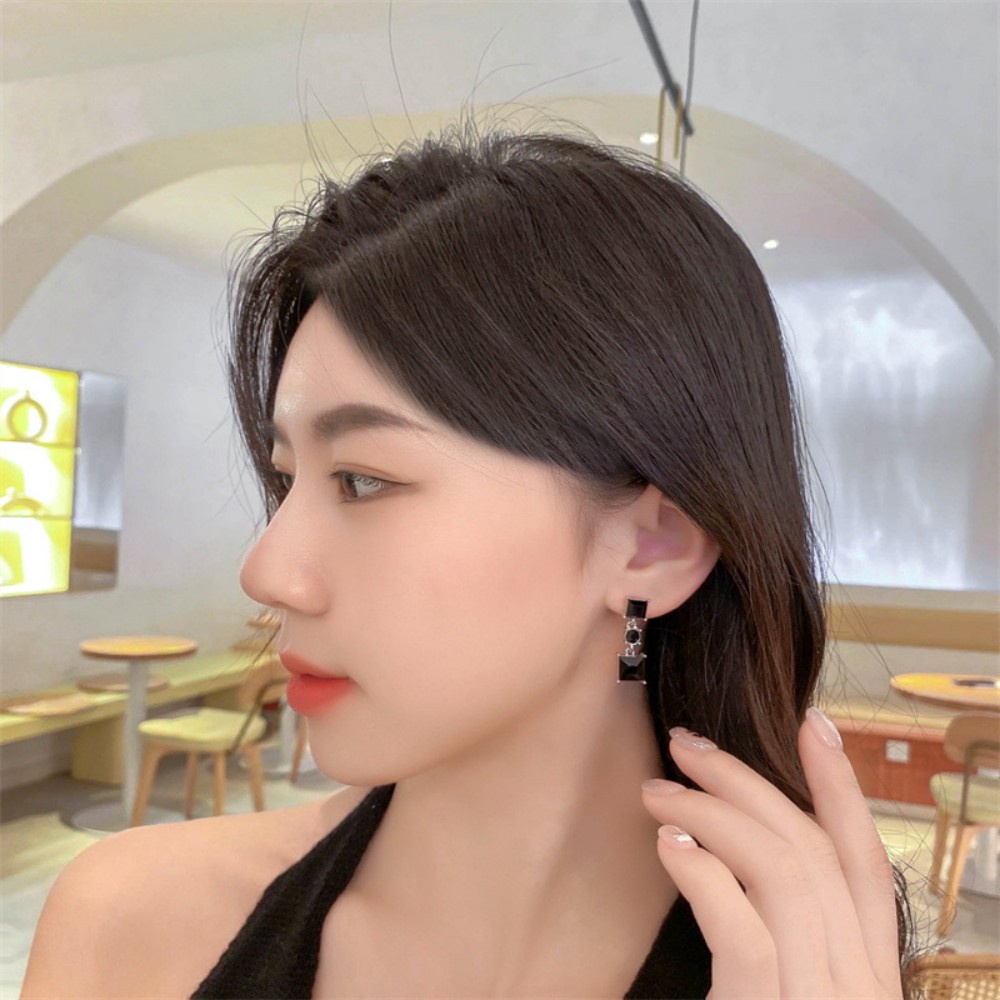 Indah Persegi Anting Kristal Wanita Gadis S925 Perak Jarum Studs Earring Jewelry