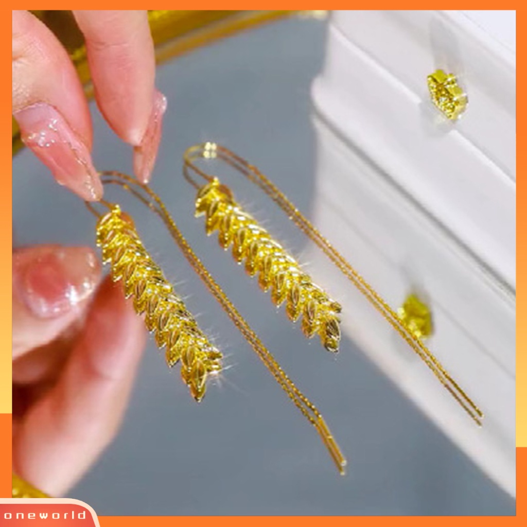 [ONE] 1pasang Menjuntai Anting Electroplating Kepribadian Kelas Tinggi Gandum Desain Shiny Dress Up High-Gloss Wanita Panjang Rumbai Anting Fashion Perhiasan