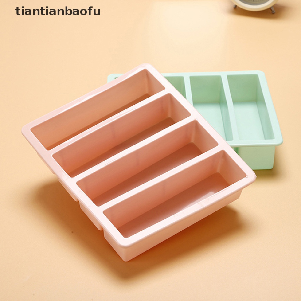 [tiantianbaofu] 1pc 4kisi Panjang Strip Silikon Es Batu Square Tray Cetakan DIY Cube Ice Mold Butik