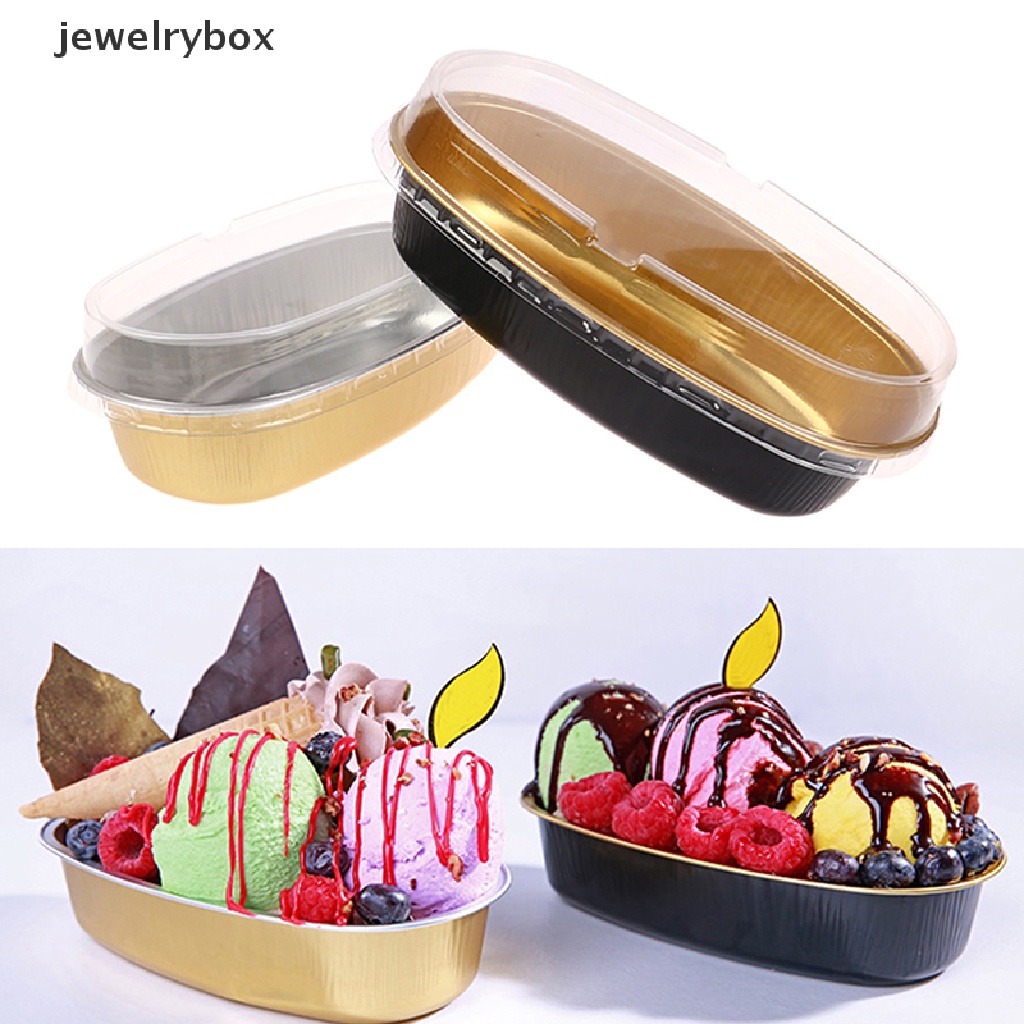 [jewelrybox] 5pcs Kotak Kue Aluminium Foil Oval 350ML Dengan Tutup Plastik Kemasan Kue Cup Boutique