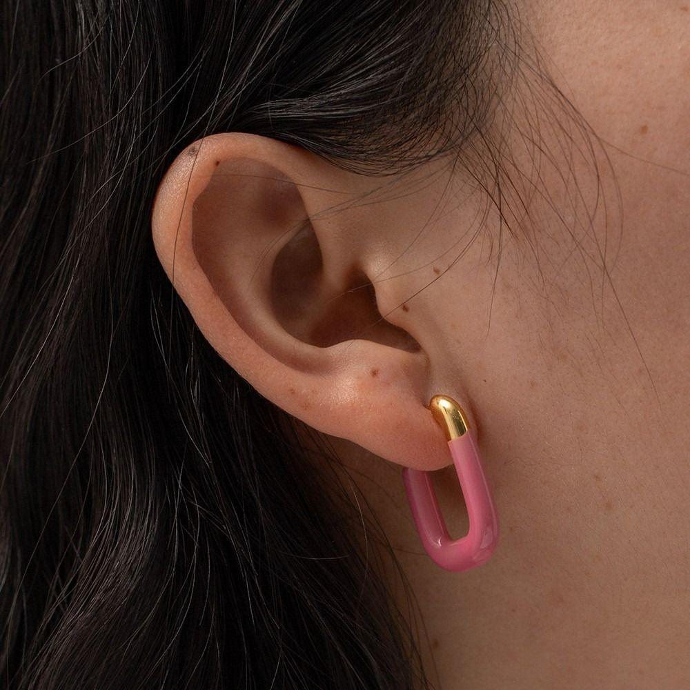 Lily Ear Studs Stainless Steel Liburan Musim Panas Enameled Persegi Panjang