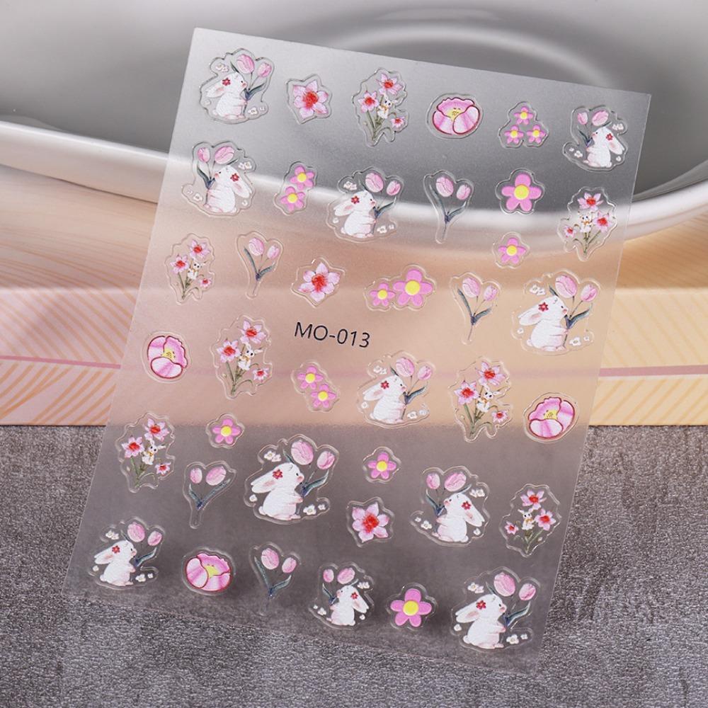 Mxbeauty Bunga Stiker Kuku Lucu Kelinci Jepang Hewan Ikatan Simpul Perekat Diri Tulip Dekorasi Kuku