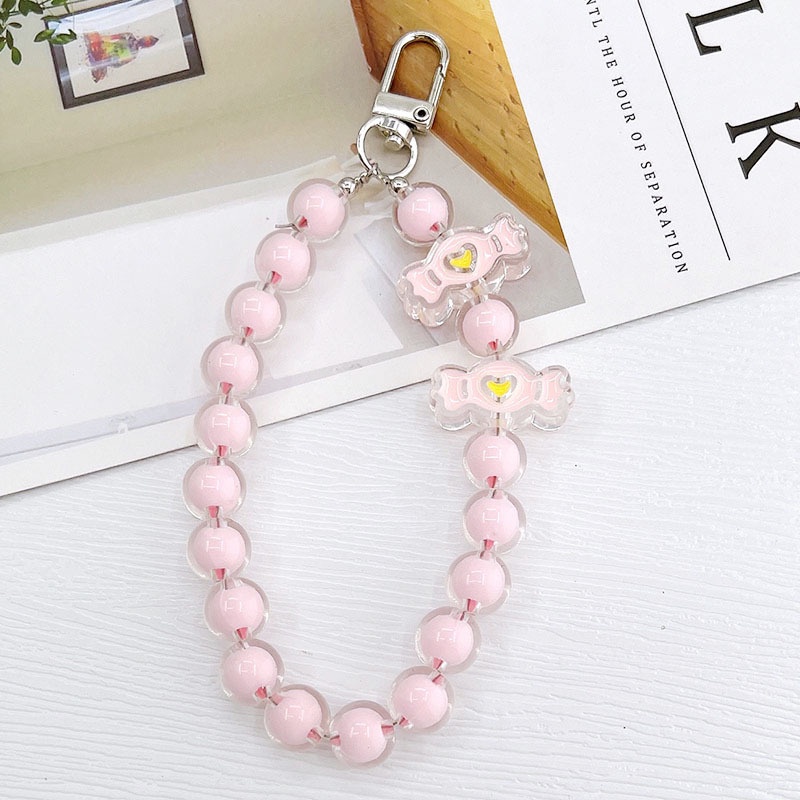 Gadis Lucu Warna Solid Rantai Manik-Manik Bulat Dengan Kait Logam Universal Phone Case Bluetooth Earphone TWS Penutup DIY Liontin