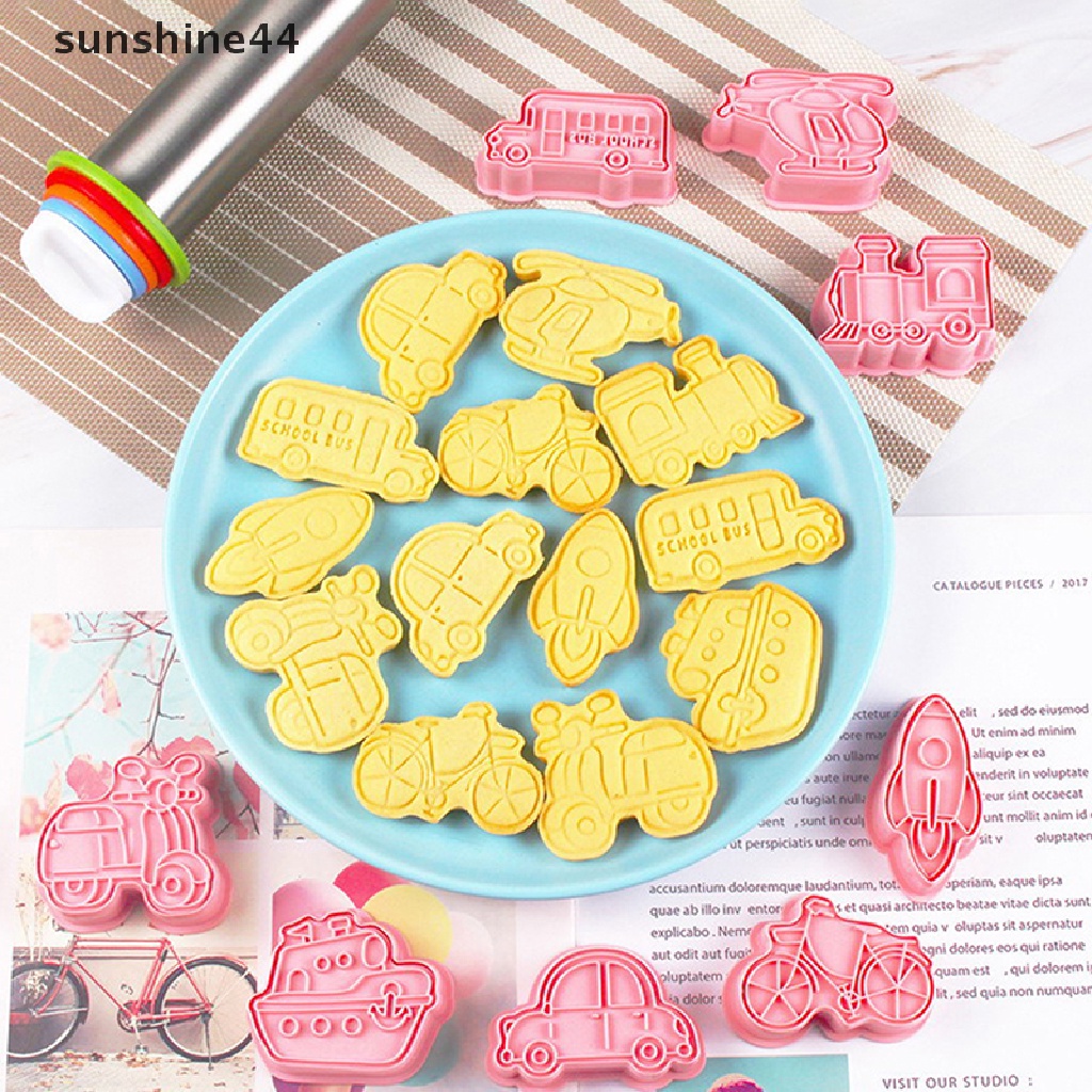 Sunshine 8Pcs Cetakan Biskuit Transportasi Cetakan Kue Kering Cookie Cutters Cake Decorag ID