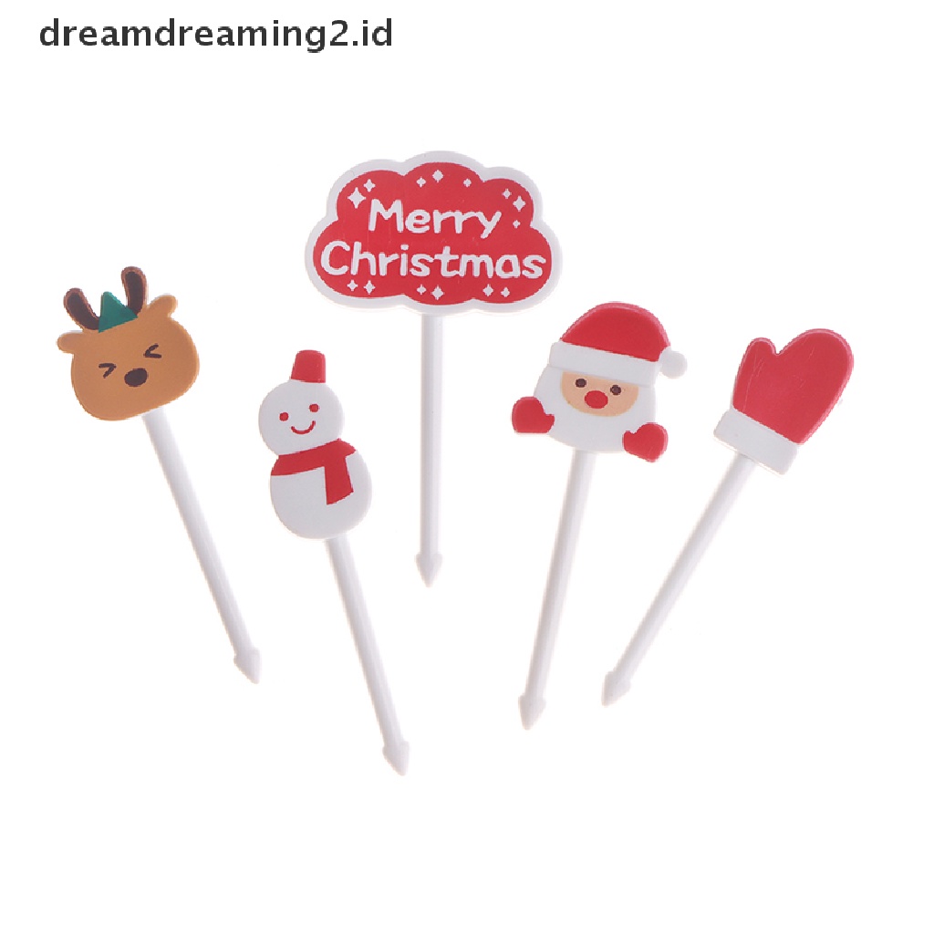 (hot) Merry Christmas Fruit Fork Kid Kue Buah Tusuk Gigi Bento Lunch Bento Pesta//