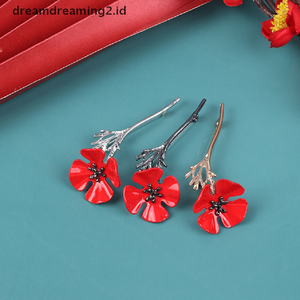 (hot) 1pcs Retro Kreatif Poppy Bunga Bros Jas Pakaian Kemeja Kerah Pin Brooch//