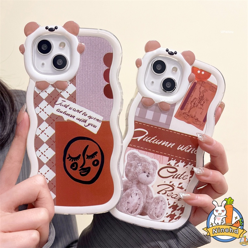 IPHONE Casing Kompatibel Untuk Iphone14 13 12 11 Pro Max X Xr Xs Max7 8 6 6s Plus SE Pasangan Retro Kisi Monster Kecil Lensa Casing Ponsel Silikon Bergelombang Tepi Shockproof Cover Pelindung