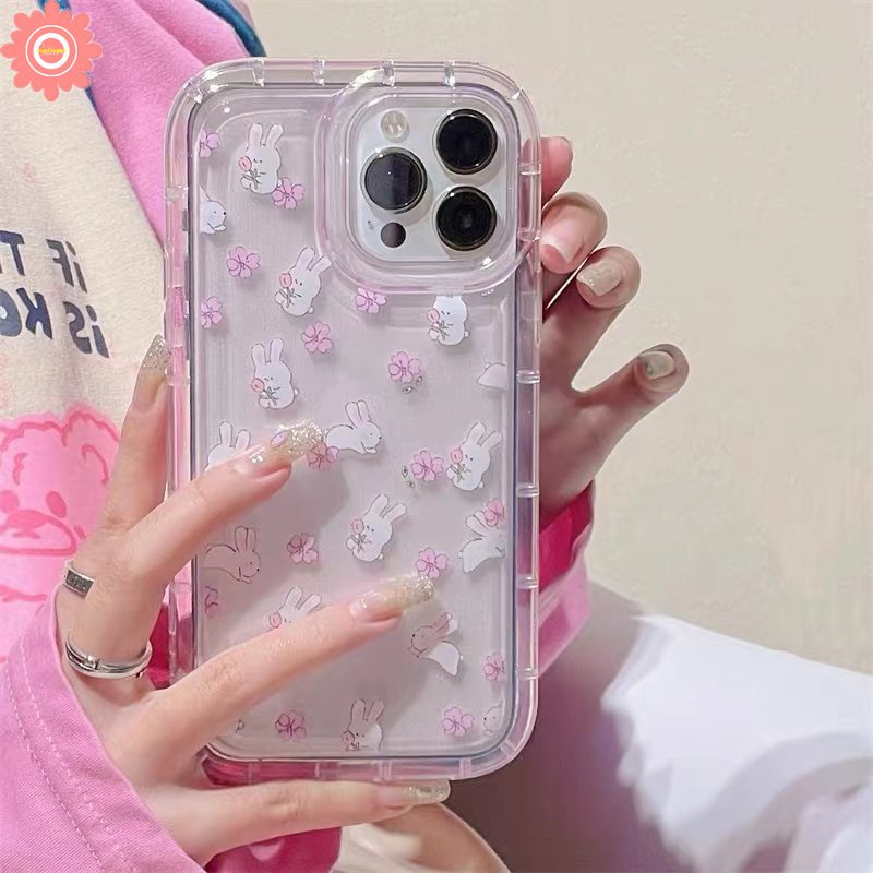 Kartun Kelinci Casing Redmi Note11 10 9 8 10s 11s Redmi 12C 9 10C 10 A1 10A 9A 9T 9C NFC POCO F4 Note10 Note9 Fresh Flower Shockproof Airbag Transparan Tpu Soft Cute Case