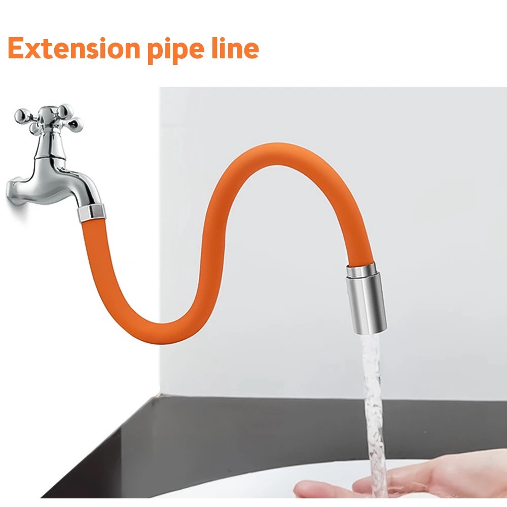 Sambungan Kran Air Flexible 20cm Orange/ Faucet Extender Universal 360 Derajat / Alat Penyambung Kepala Keran Wastafel Pipa Elastis