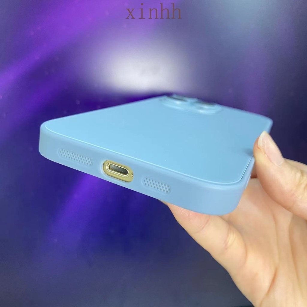 IPHONE Casing Ponsel Kaca Biru Mengkilap Jauh Puncak Untuk Iphone14 13 12 11 Pro Max 14Plus Lensa Perlindungan Diperkeras Casing Belakang