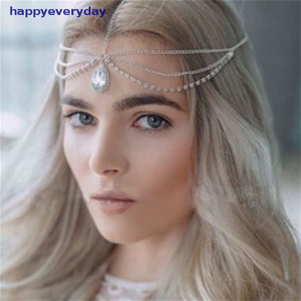 [happy] Kristal Dahi Kalung Wanita Kristal Rumbai Rambut Rantai Tiara Water Drop Hair [ID]