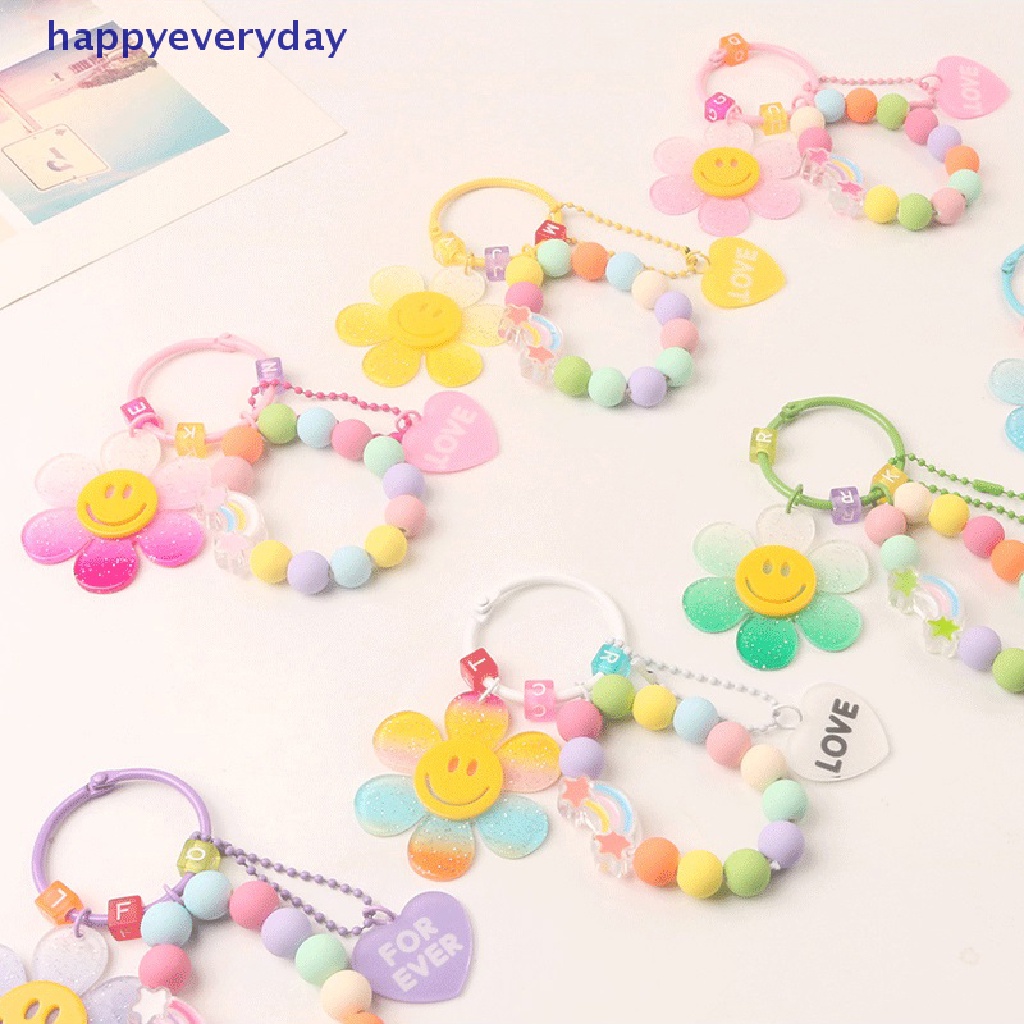 [happy] Gantungan Kunci Pendnat Bunga Matahari Lucu Untuk Wanita Gaya Korea Tas Keychain Berwarna Manik-Manik Gelang Keyrings Aksesoris Untuk Earphone [ID]