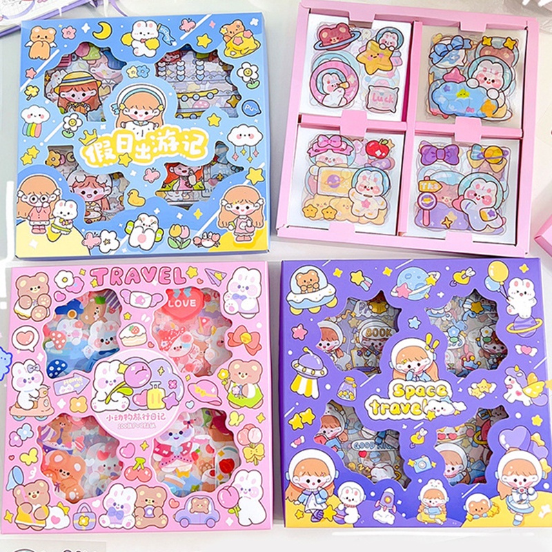 100 Lembar Kotak Kartun Seri Luar Angkasa Stiker Siswa Lovely Diary Deco DIY Stiker Set