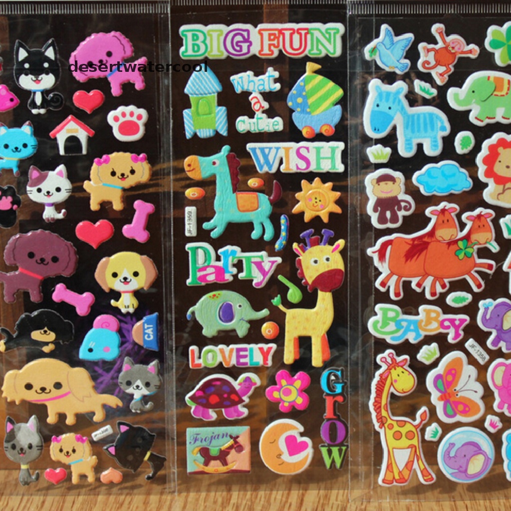 Deid 10pcs/Lot Stiker Gelembung 3D Kartun Anak ClassicToys Sticker Hadiah Kado Sekolah Martijn