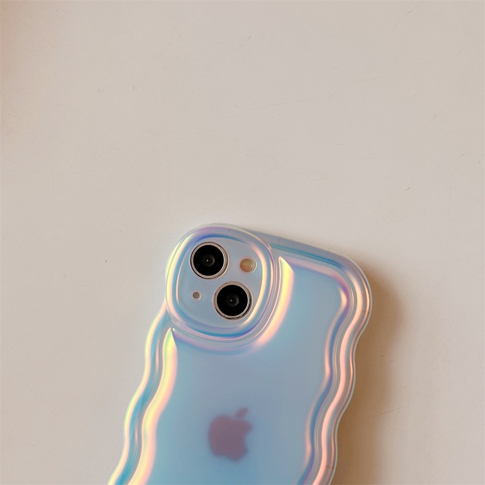 IPHONE Casing Ponsel Laser Hati Cinta 3D Lucu Untuk Iphone14 13 12 11 Pro Max X XR XS Max 13 Pro Bergaya Aurora Motif Gelombang Shockproof Cover