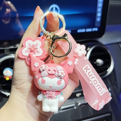 Hadiah Gadis Gantungan Kunci Pink Lucu 3D Sakura Hewan Warna Emas Mobil Rumah Gantungan Kunci Tas Ponsel Case Bluetooth Earphone Cover Charms Liontin Dengan Tali Anti Hilang