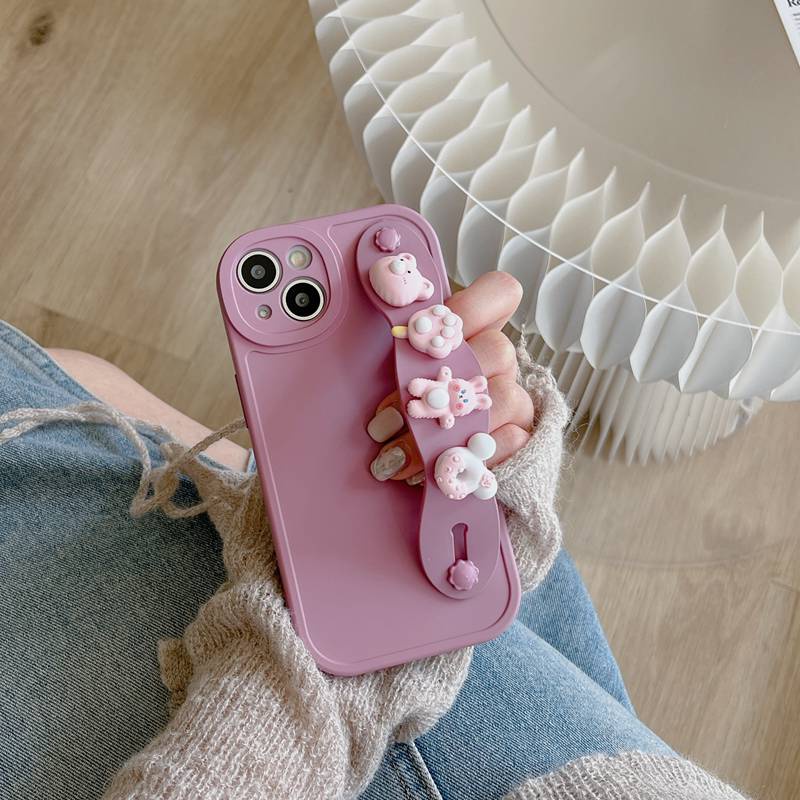 IPHONE Gelang Boneka Beruang Bunny Support Soft Case HP iP Iphone6 6S 7 8 14+Plus SE 2020 X XS XR 11 12 13 Pro Max Purple FTD Casing Apple