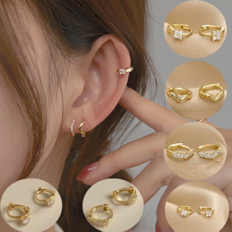 Anting Hoop Kristal Zircon Gaya Korea Untuk Wanita