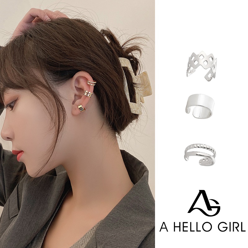 Anting Klip Telinga Model Hollow Out Warna Polos Untuk Unisex