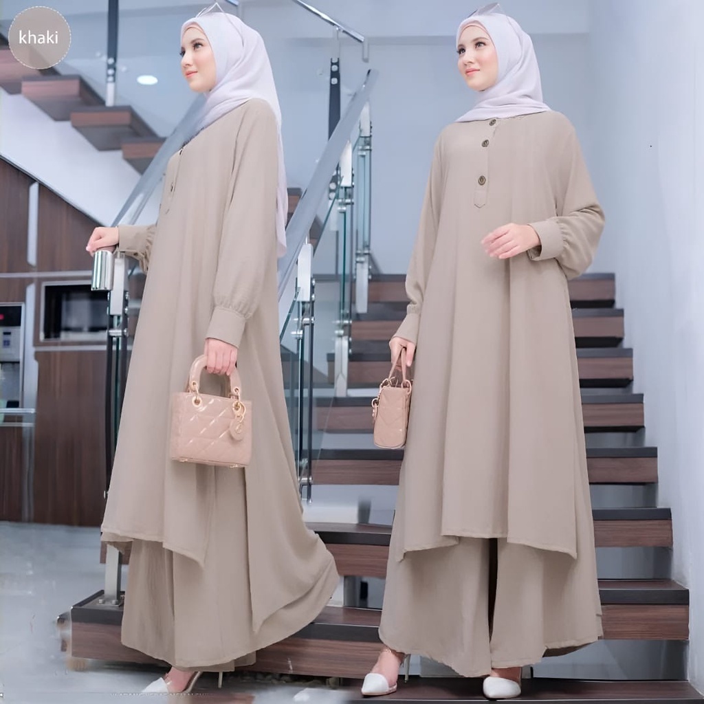 GAMIS STORE - Aira Set Setelan Kondangan Polos Basic Premium Fit To XL Besar l Setcel 2in1 OOTD Wanita Remaja Muslim