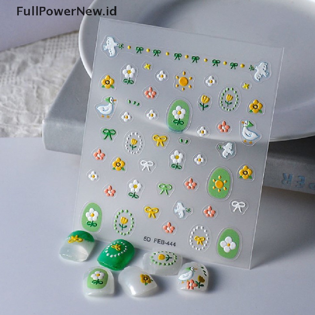 Power 5D Nail Art Stiker Bunga Perekat Diri DIY Timbul Decals Spring Series ID