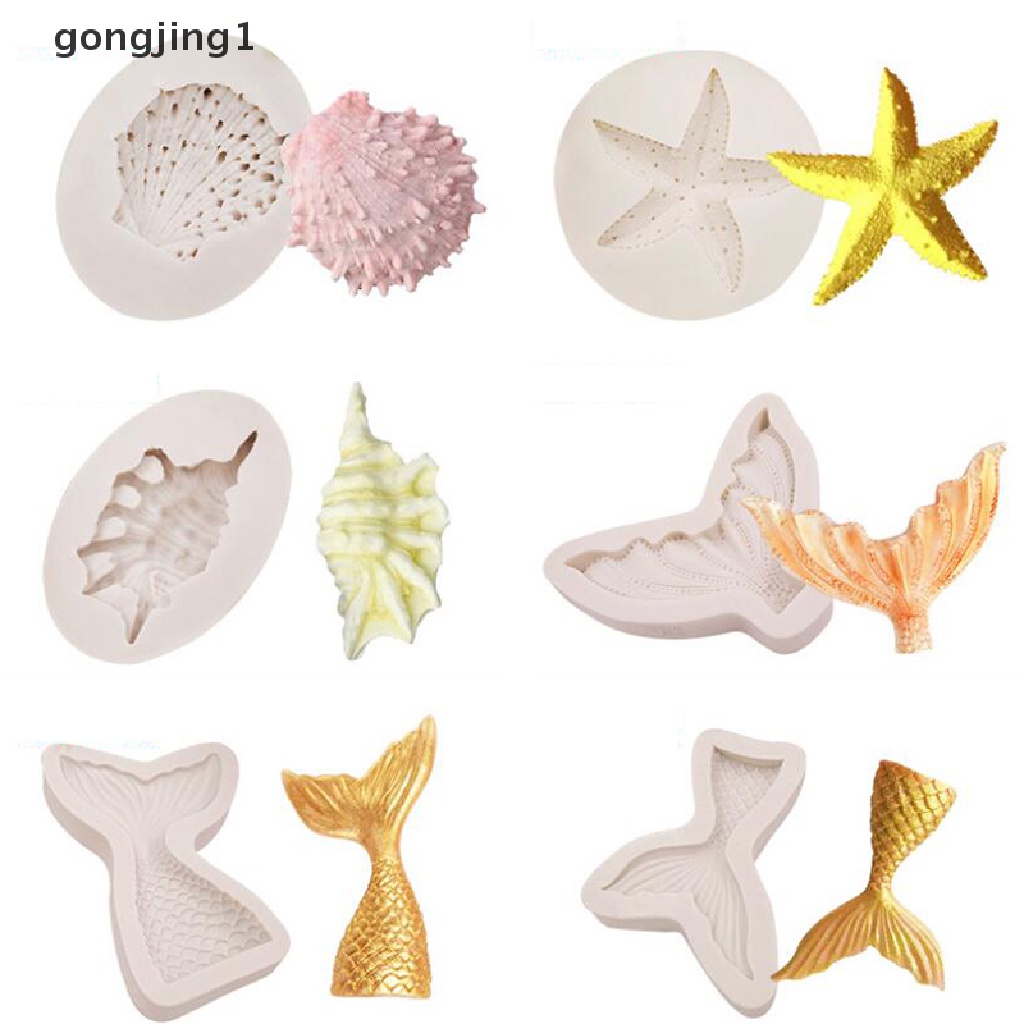 Ggg 3D Mermaid Tail Shell Bintang Laut Cetakan Silikon Fondant Dekorasi Kue Baking Mould ID