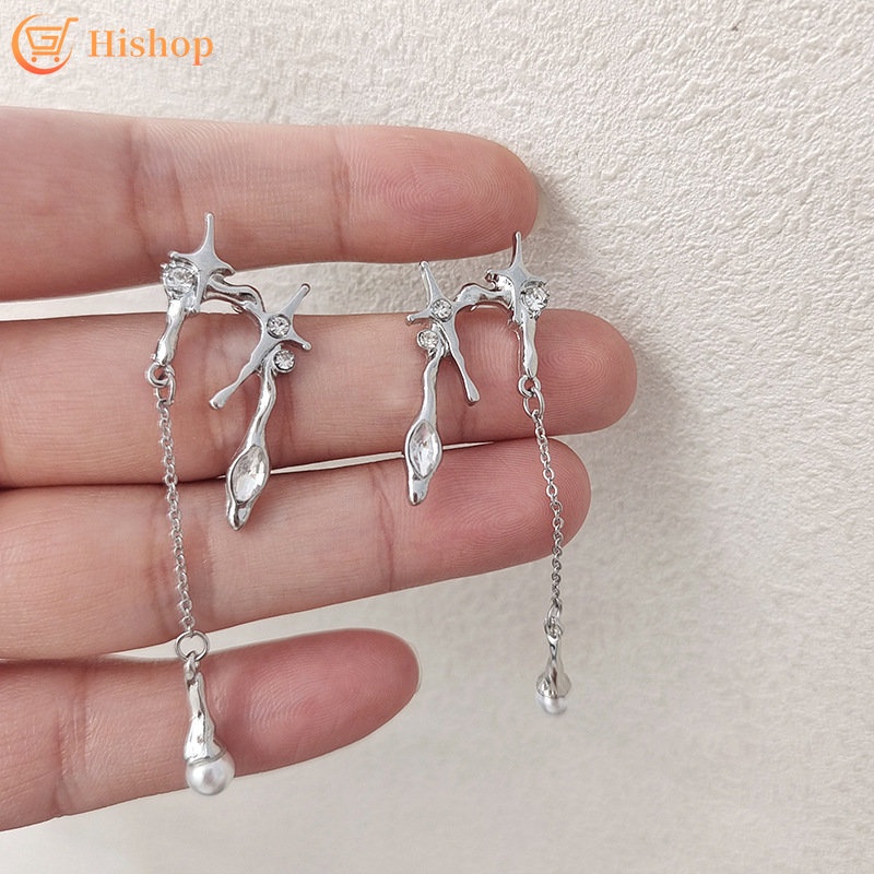 Anting Perak Bintang Untuk Wanita Rumbai Tidak Teratur Mutiara Anting Perhiasan Aksesoris