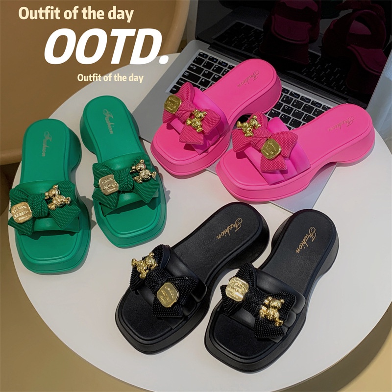 GROSIRTAS TG1717 Sandal Wedges Wanita Import Slipper Pita Bear Anti Slip Fashion Kekinian